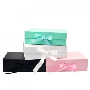 Custom Luxury Foldable Cardboard Cosmetics Makeup Jewelry Clothes Magnetic Paper Gift Box for Wedding Party Festival Gift Packaging with Ribbon